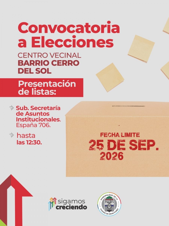 Convocatoria a elecciones a los vecinos y vecinas de Barrio Cerro del Sol