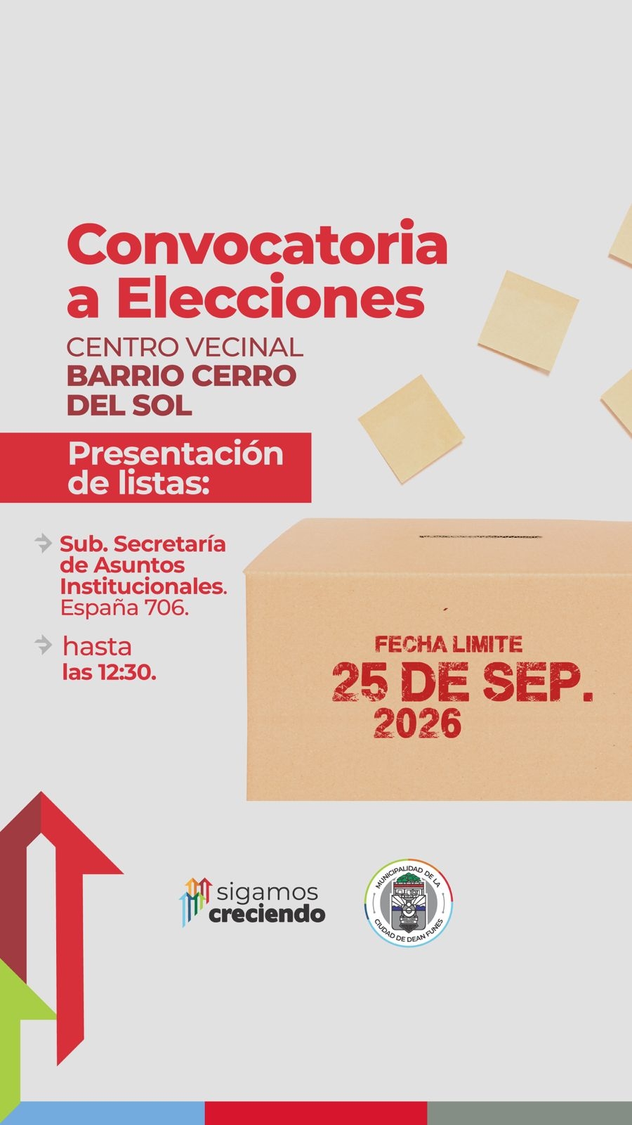 Convocatoria a elecciones a los vecinos y vecinas de Barrio Cerro del Sol
